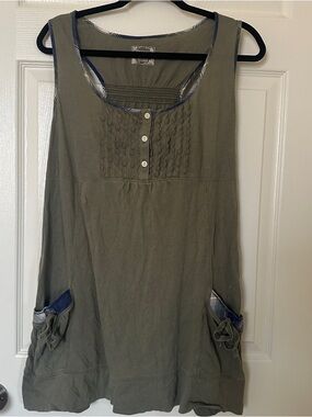 Decree Women’s XL Olive Green Boho Tank Top Lace Pintuck Button Front Pocket Y2K